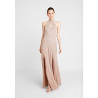 Maya Deluxe HIGH NECK BEADED MAXI DRESS WITH DOUBLE THIGH SPLIT Suknia balowa taupe blush M2Z21C046