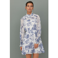 H&M Szyfonowa sukienka 0805440006 Biały/Niebieski wzór