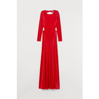 H&M Długa sukienka welurowa 0796673001 Czerwony