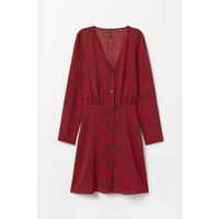 H&M Sukienka z szyfonowej krepy 0769400003 Czerwony/Panterka