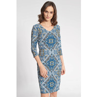 Quiosque Niebieska dopasowana sukienka z orientalnym wzorem 4IY002853