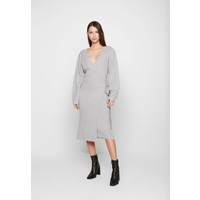 Lost Ink Petite WRAP DRESS WITH FULL SLEEVE Sukienka dzianinowa grey LOH21C018
