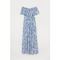 H&M Długa sukienka z falbaną 0731960003 Biały/Niebieskie kwiaty