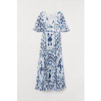 H&M Plisowana sukienka kopertowa 0806837002 Biały/Niebieskie kwiaty