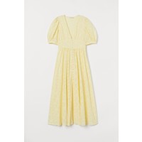 H&M Bawełniana sukienka z haftem 0783807001 Jasnożółty