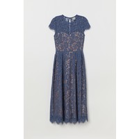 H&M Koronkowa sukienka do łydki 0732429008 Ciemny gołębi błękit