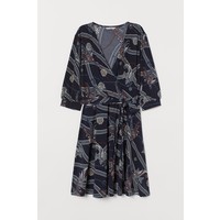 H&M Dżersejowa sukienka w serek 0744705005 Ciemnoniebieski/Paisley