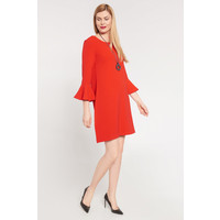 Quiosque Czerwona gładka sukienka z bufiastymi rękawami 4JB003601