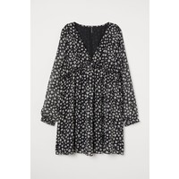 H&M Trapezowa sukienka 0836130006 Czarny/Białe kwiaty