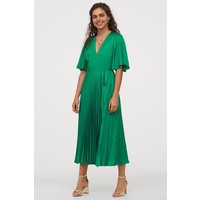 H&M Plisowana sukienka z satyny 0836391002 Zielony