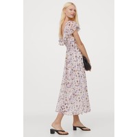 H&M Długa sukienka w serek 0866613001 Biały/Fioletowy wzór
