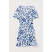H&M Sukienka z krepy we wzory 0744906006 Biały/Niebieskie kwiaty
