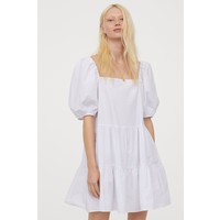 H&M Sukienka z bufiastym rękawem 0905614001 Biały