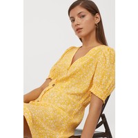 H&M Sukienka z bufiastym rękawem 0817353009 Żółty/Białe kwiaty