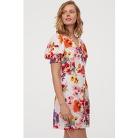 H&M Sukienka z bufiastym rękawem 0817353009 Jasnoróżowy/Duże kwiaty
