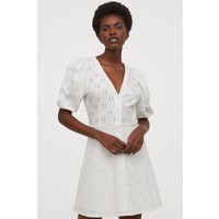 H&M Sukienka z bufiastym rękawem 0883033001 Biały