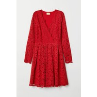 H&M Sukienka z dekoltem w serek 0573059003 Czerwony