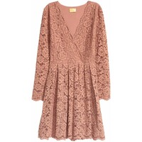 H&M Sukienka z dekoltem w serek 0573059003 Ciemny pudroworóżowy