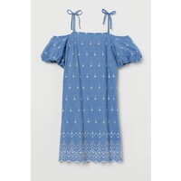H&M Wyszywana sukienka z bawełny 0670946001 Niebieski/Biały wzór