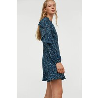 H&M Sukienka z falbanami 0903735002 Niebieski/Kwiaty