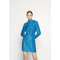 Glamorous MINI PLISSE DRESS WITH LONG SLEEVES HIGH NECK AND TIE BACK Sukienka koktajlowa blue GL921C0O7