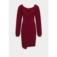 Missguided BALLOON SLEEVE SLINKY V NECK DRESS Sukienka letnia burgundy M0Q21C1TB