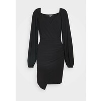 Missguided BALLOON SLEEVE SLINKY V NECK DRESS Sukienka letnia black M0Q21C1TB