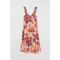 H&M Sukienka z falbanami 0877014001 Jasnoróżowy/Duże kwiaty
