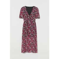 H&M Sukienka z bufiastym rękawem 0829147001 Czarny/Różowe kwiaty