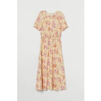 H&M Sukienka z falbanami 0849938001 Jasnożółty/Różowe kwiaty