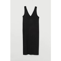 H&M Dżersejowa sukienka w serek 0881759001 Czarny