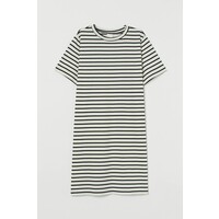 H&M Bawełniana sukienka T-shirtowa 0841434015 Biały/Czarne paski