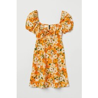 H&M Sukienka z bufiastym rękawem 0963236010 Ciemnożółty/Kwiaty