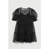 H&M Sukienka z bufiastym rękawem 0901588002 Czarny/Kropki