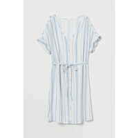 H&M Sukienka z domieszką lnu 0868879002 Biały/Niebieskie paski