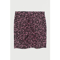 H&M Drapowana spódnica 0918015006 Czarny/Różowe kwiaty