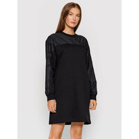 KARL LAGERFELD Sukienka dzianinowa Logo Poplin Sleeve 215W1351 Czarny Regular Fit