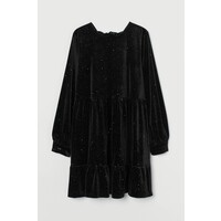 H&M Welurowa sukienka z wiązaniem 0935734001 Czarny