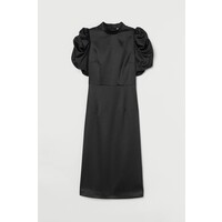 H&M Satynowa sukienka z bufkami 0940453002 Czarny