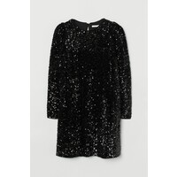 H&M Sukienka z bufiastym rękawem 0927519001 Czarny/Cekiny