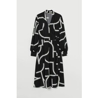 H&M Kopertowa sukienka do łydki 0912100007 Czarny/Biały wzór