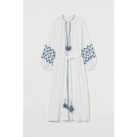 H&M Wyszywana sukienka tunikowa 0934606004 Biały