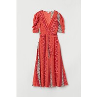 H&M Szyfonowa sukienka w serek 0741150008 Czerwony/Kwiaty