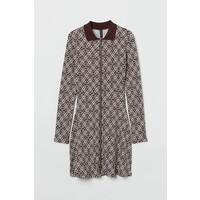 H&M Sukienka z kołnierzykiem - Długi rękaw - Krótka - -ONA 1034168001 Ciemnobrązowy/Kwiaty