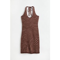 H&M Dzianinowa sukienka z mocowaniem na szyi - 1049676004 Brązowy/Wzór
