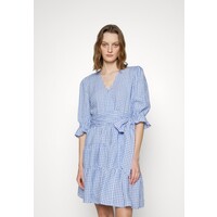 Lauren Ralph Lauren GINGHAM FIT-AND-FLARE LINEN DRESS Sukienka letnia blue loch/white L4221C1E9-K11