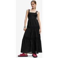 Desigual LONG EMBROIDERED STRAP Długa sukienka black DE121C16A-Q11