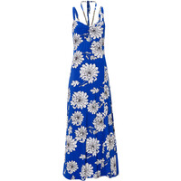 Bonprix Sukienka z wycięciem niebiesko-biały w kwiaty