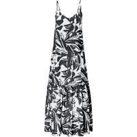 Bonprix Długa sukienka z falbaną, ze zrównoważonej wiskozy czarno-biały w graficzny wzór
