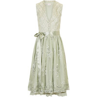 Bonprix Sukienka ludowa z drukowaną częścią spódnicową i aksamitnymi wstawkami (2 części) zielony morski w kwiaty
